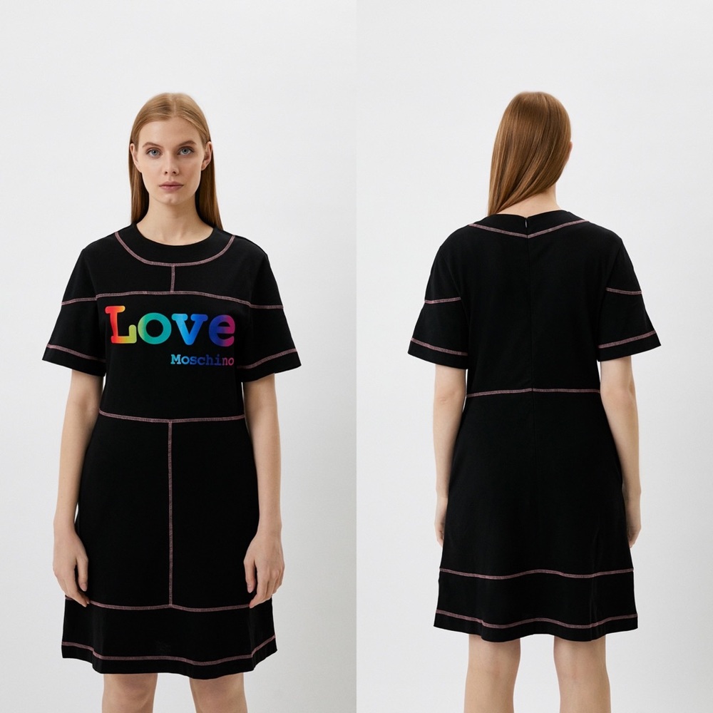 Love Moschino Knit Dress Black Rainbow Graphic